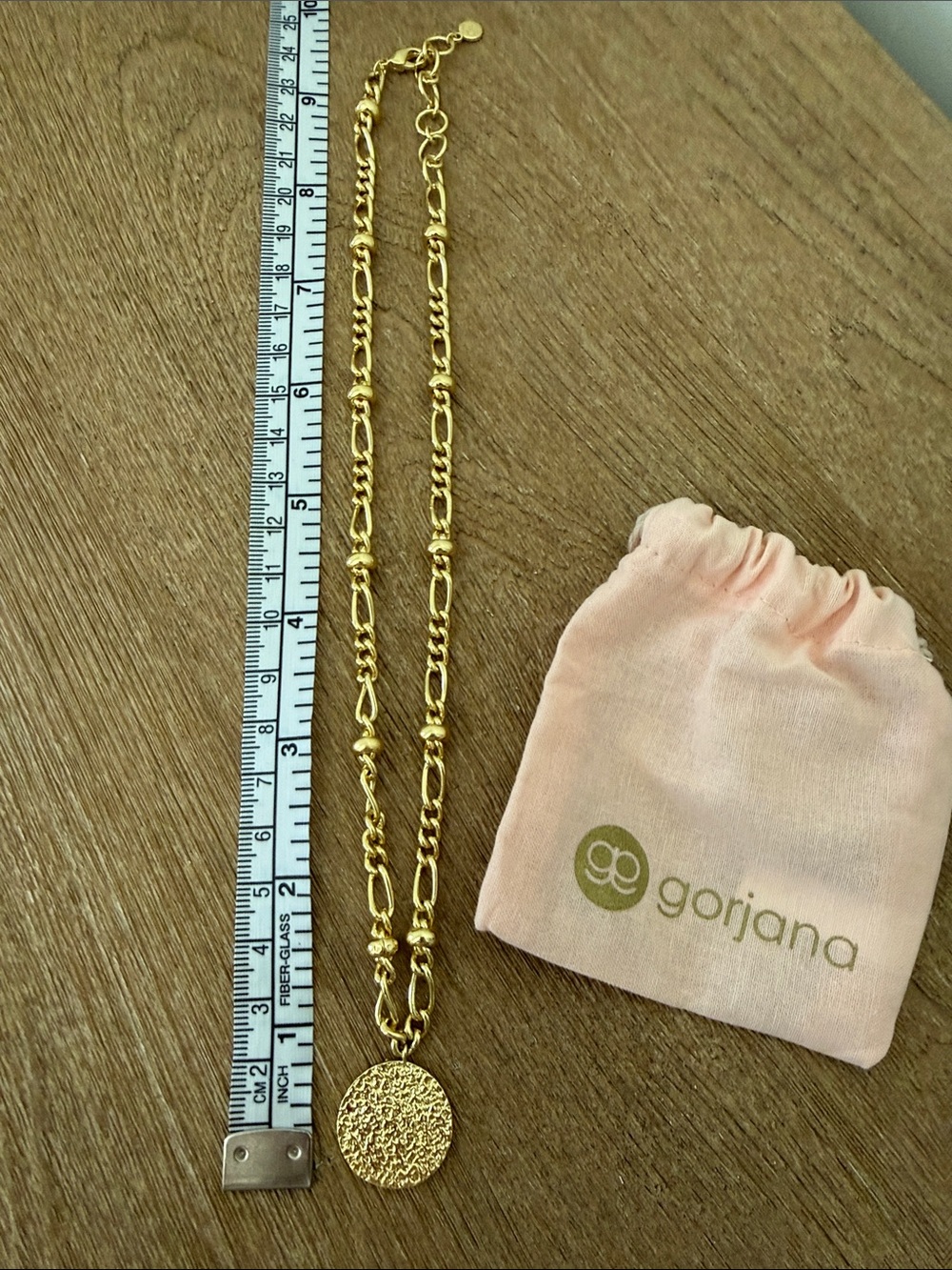 Gorjana Gold Textured Disc Necklace with Chain Bead Accents - Picture 3 of 3